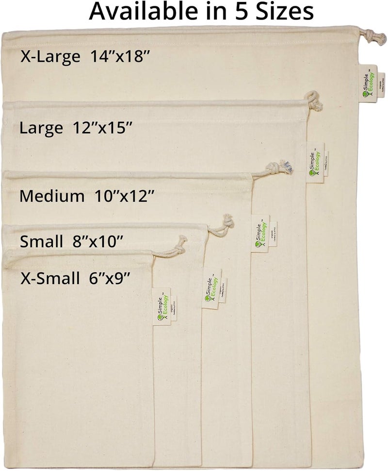Simple Ecology Reusable Grocery Produce Shopping and Storage Bags, Organic Cotton Muslin, Set of 6 (2 ea. of L, M, S) - Image 4